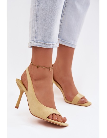 Women's High Heel Sandals Made of Eco Suede Yellow Calvoria