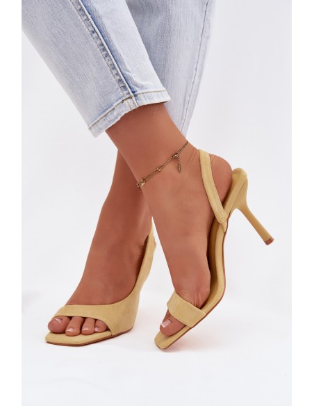 Women's High Heel Sandals Made of Eco Suede Yellow Calvoria