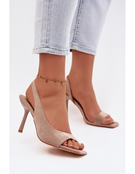 Moteriškos aukštakulnės basutės su ekologiška zomša smėlio spalvos Calvoria