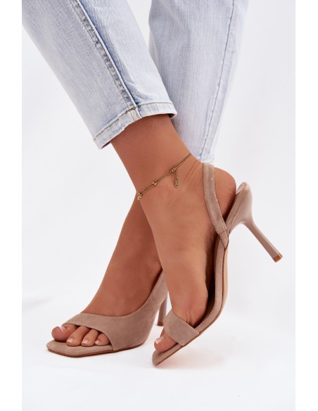 Moteriškos aukštakulnės basutės su ekologiška zomša smėlio spalvos Calvoria