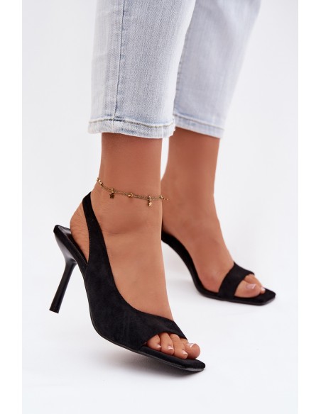 Moteriškos aukštakulnės basutės iš ekologiškos zomšos, juodos, Calvoria