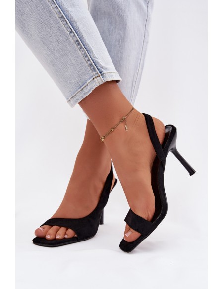 Moteriškos aukštakulnės basutės iš ekologiškos zomšos, juodos, Calvoria