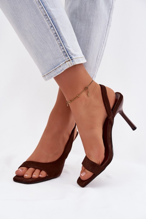 Moteriškos aukštakulnės basutės iš ekologiškos zomšos, šokolado spalvos, Calvoria