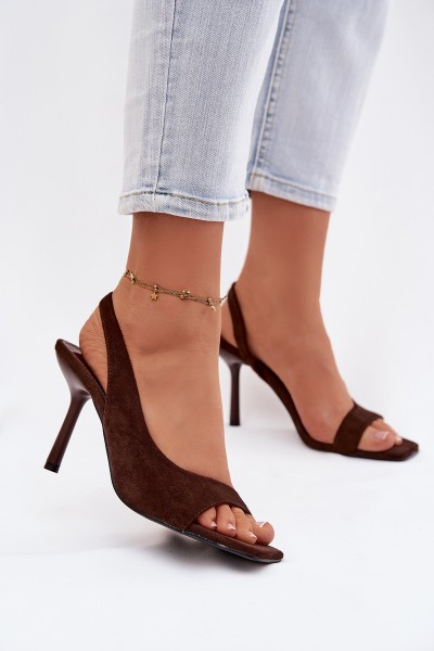 Women's High Heel Sandals Made of Eco Suede Chocolate Calvoria 2