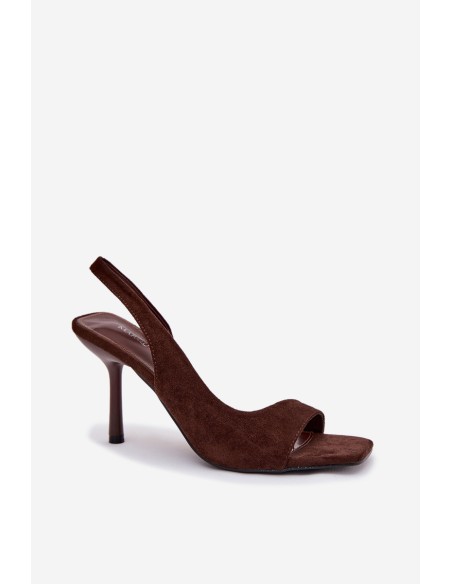 Moteriškos aukštakulnės basutės iš ekologiškos zomšos, šokolado spalvos, Calvoria