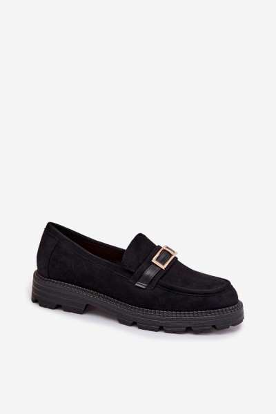Women's Moccasins With Gold Buckle Black Mirelva 2
