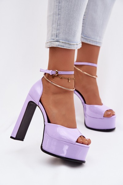 Patent Women's Block Heel and Platform Sandals Purple Horvia