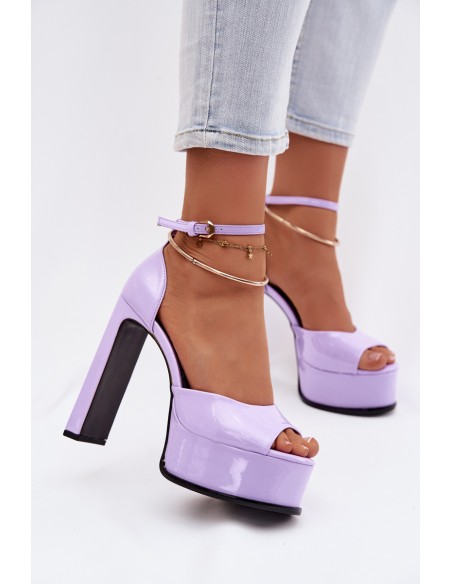 Lakuotos moteriškos basutės su blokiniu kulnu ir platforma, violetinės Horvia