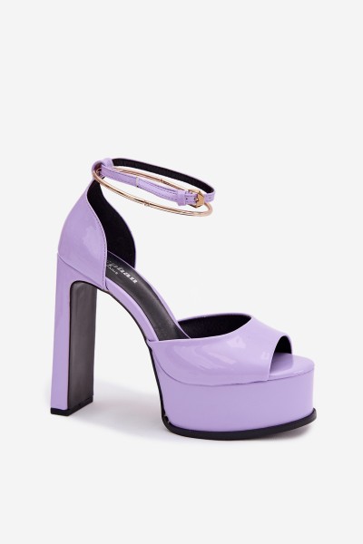 Patent Women's Block Heel and Platform Sandals Purple Horvia 2