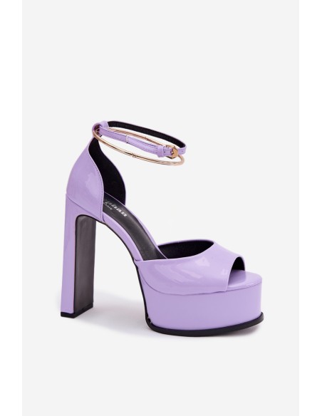 Lakuotos moteriškos basutės su blokiniu kulnu ir platforma, violetinės Horvia