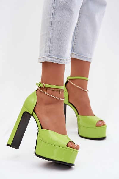 Patent Leather Women's Sandals With Heel And Platform Green Horvia