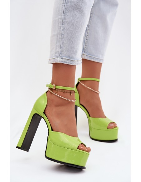 Patent Leather Women's Sandals With Heel And Platform Green Horvia