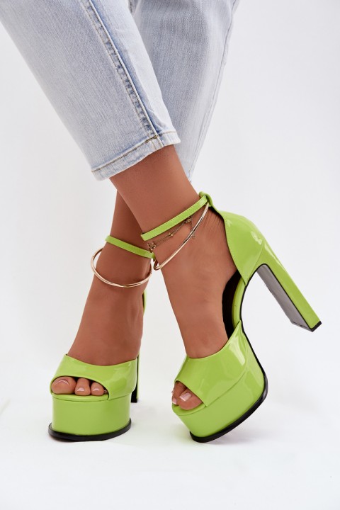 Patent Leather Women's Sandals With Heel And Platform Green Horvia