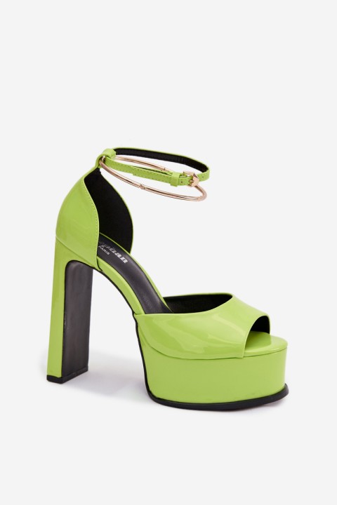 Patent Leather Women's Sandals With Heel And Platform Green Horvia