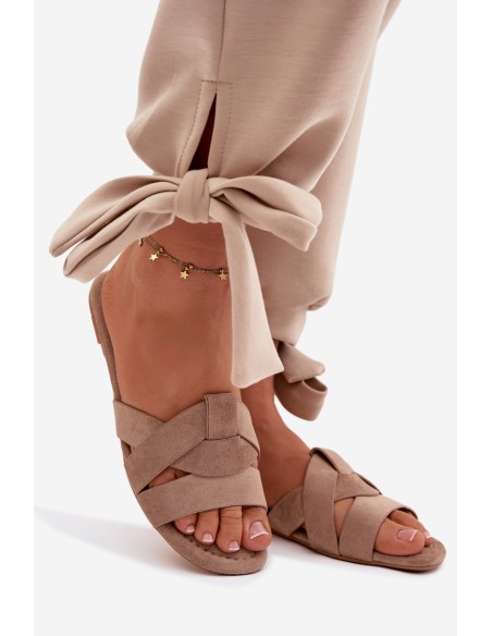 Women's Flat Dark Beige Slides With Straps Pavelle