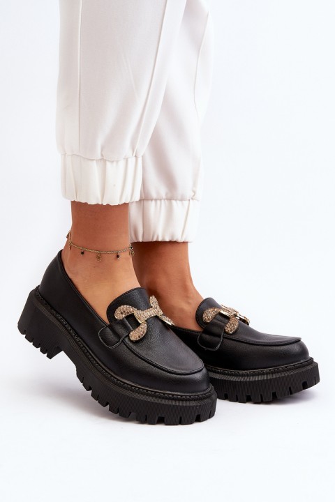 Juodi moteriški mokasinai su puošmena Gargi
