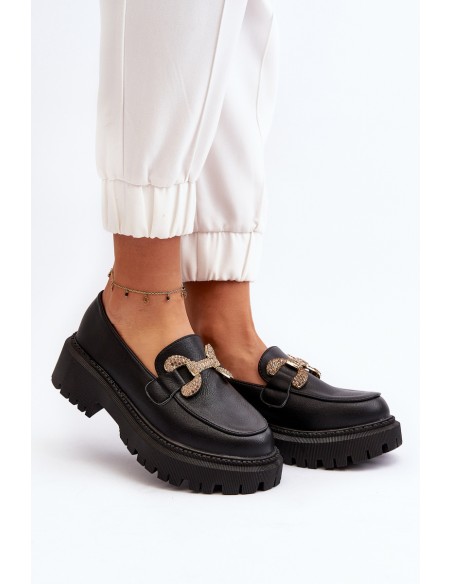 Juodi moteriški mokasinai su puošmena Gargi