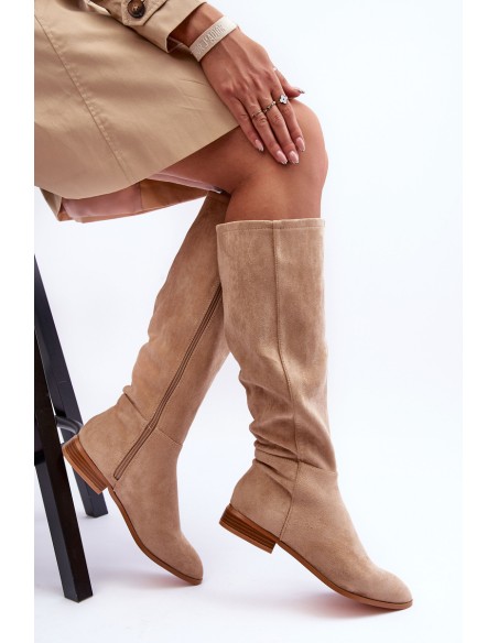 Suede Boots On Flat Heel Beige Eelin