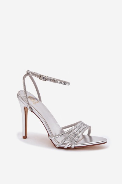 High Heel Sandals with Crystals Silver Rosavie