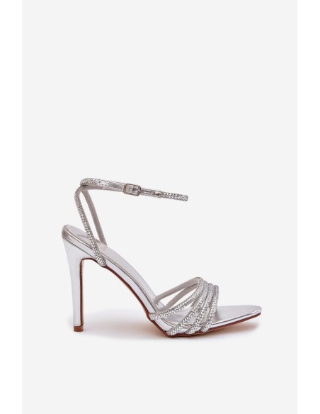 High Heel Sandals with Crystals Silver Rosavie