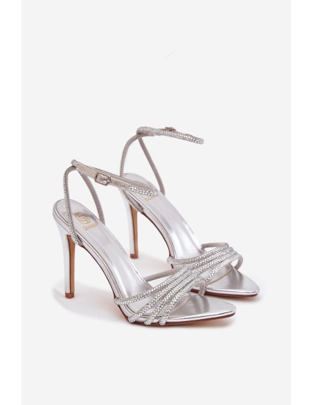 High Heel Sandals with Crystals Silver Rosavie
