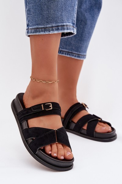 Women's Strappy Black Sandals With Gold Buckle Selorina
