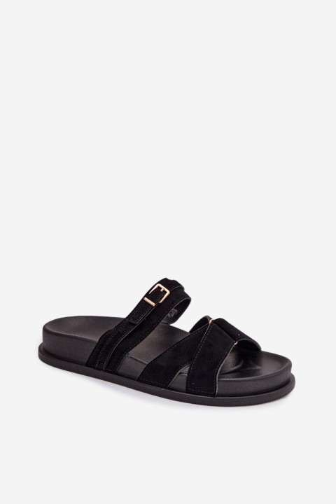 Women's Strappy Black Sandals With Gold Buckle Selorina