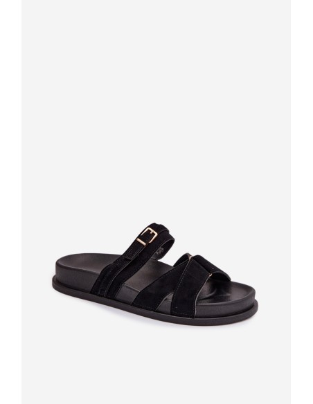 Women's Strappy Black Sandals With Gold Buckle Selorina