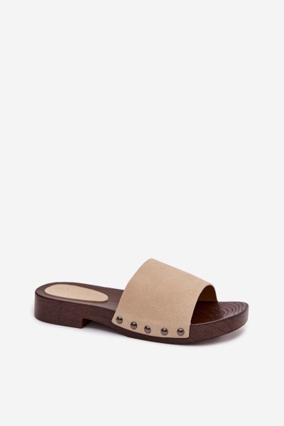Women's Flat Beige Slides With Buckles Amelvessa 2