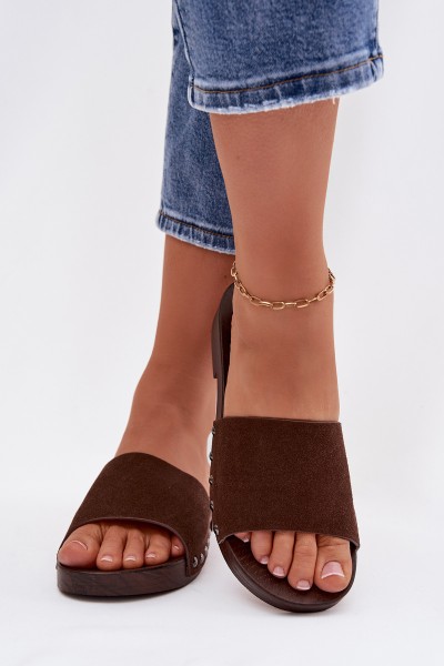 Women's Flat Buckle Sandals Chocolate Amelvessa