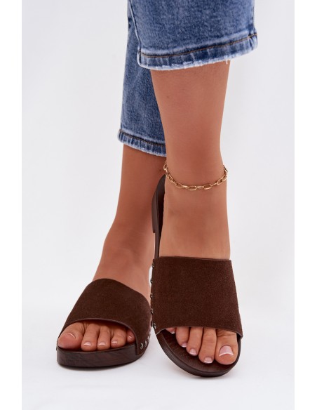 Women's Flat Buckle Sandals Chocolate Amelvessa