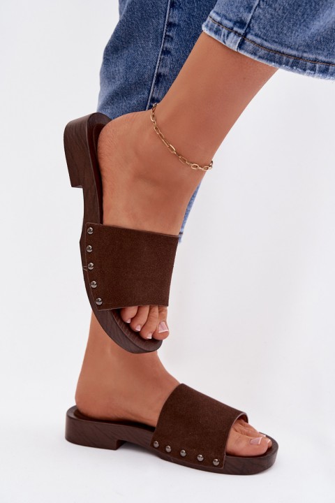 Women's Flat Buckle Sandals Chocolate Amelvessa