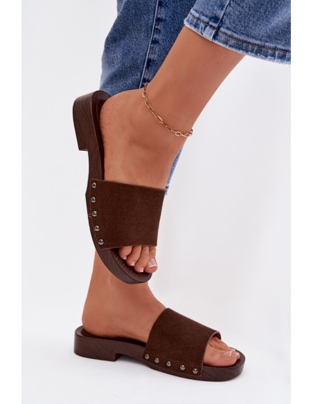 Women's Flat Buckle Sandals Chocolate Amelvessa