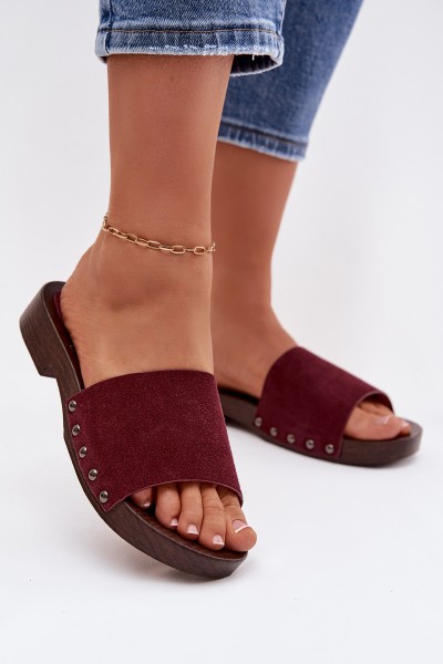 Women's Flat Buckle Sandals Bordeaux Amelvessa