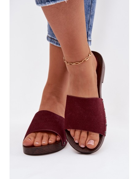 Women's Flat Buckle Sandals Bordeaux Amelvessa