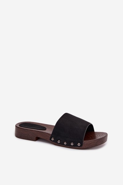 Women's Flat Black Studded Slides Amelvessa 2