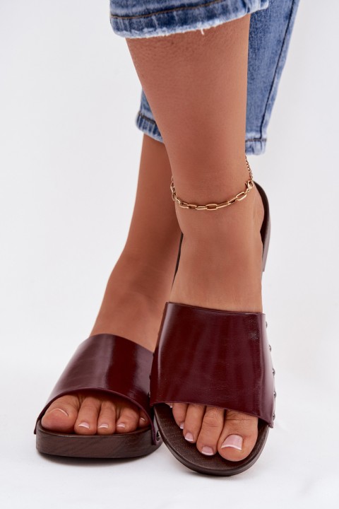 Women's Buckle Flat Low Heel Burgundy Brinalle