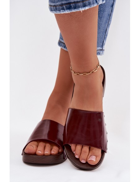 Women's Buckle Flat Low Heel Burgundy Brinalle