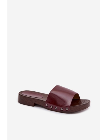 Women's Buckle Flat Low Heel Burgundy Brinalle