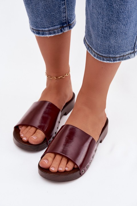 Women's Buckle Flat Low Heel Burgundy Brinalle