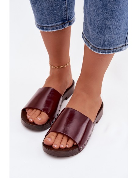 Women's Buckle Flat Low Heel Burgundy Brinalle