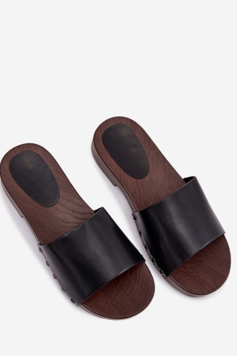 Women's Flat Black Slide Sandals With Buckles Brinalle