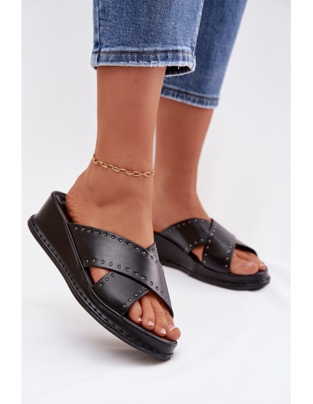Embellished Women's Platform Sandals Made of Eco Leather Black Calorissa