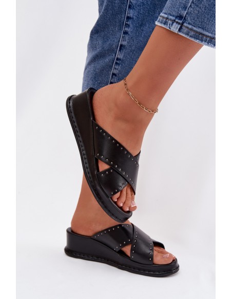Embellished Women's Platform Sandals Made of Eco Leather Black Calorissa