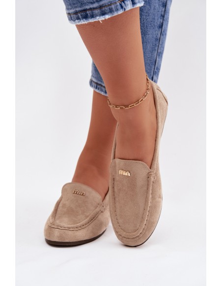 Women's Loafers With Small Gold Detail Dark Beige Sarivelle