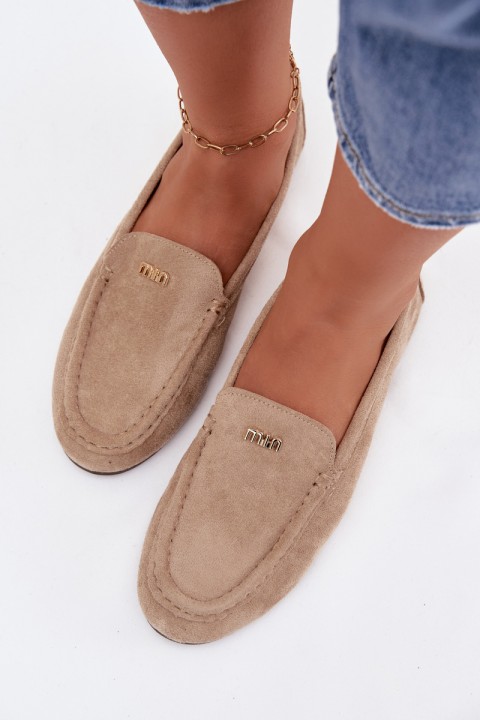 Women's Loafers With Small Gold Detail Dark Beige Sarivelle