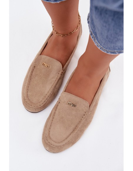 Women's Loafers With Small Gold Detail Dark Beige Sarivelle