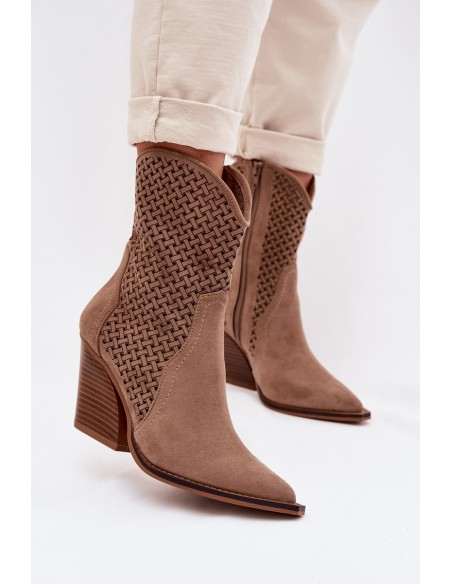 Women's Openwork Block Heel Beige Rivorina