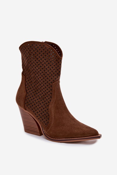 Women's Openwork Heeled Ankle Boots Brown Rivorina 2