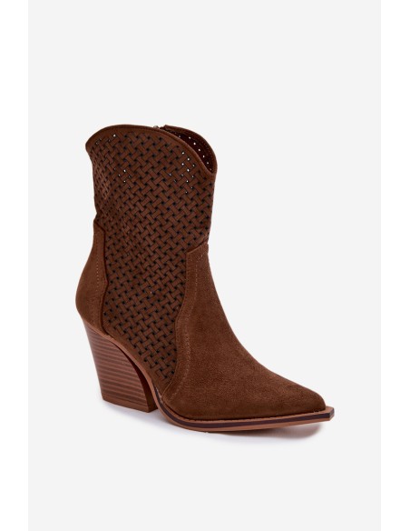 Women's Openwork Heeled Ankle Boots Brown Rivorina